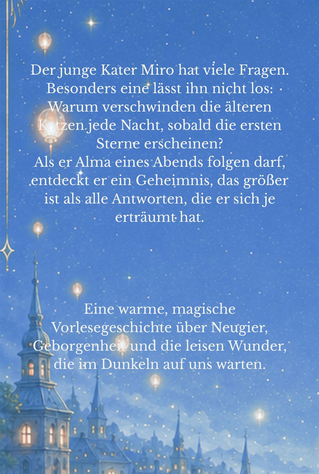 Buchcover Rückseite mit Klappentext: Die Katzen und das leuchtende Geheimnis der Nacht